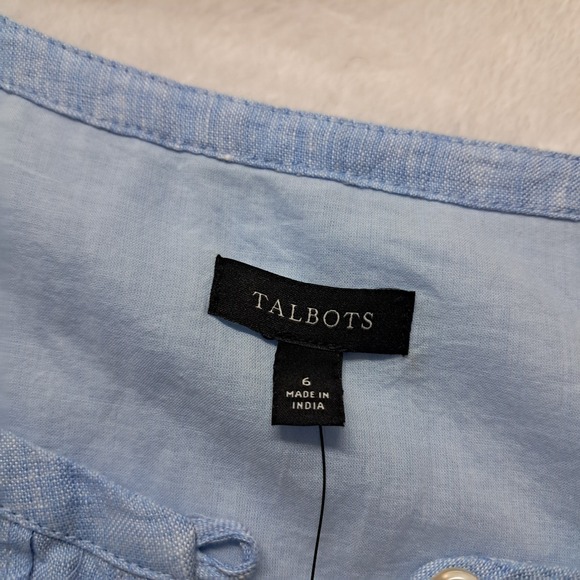 NWT Talbots Pintuck Linen Popover Dress Women's 6 Blue Striped Knee Length - Picture 4 of 11